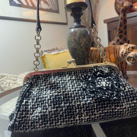Liz Claiborne Black and White plaid Clutch with  Chanel vibes Y2K elegant classy - Picture 7 of 10